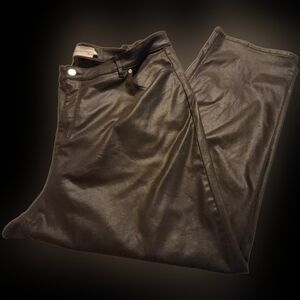 Soft Surroundings women's 24W brown faux leather brown stratch pants EUC